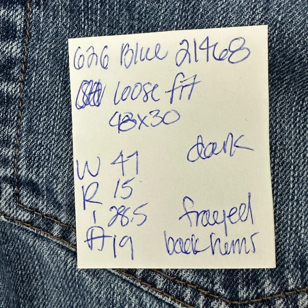626 Blue Loose Fit Jeans Mens 48x30 Blue Dark Wash Denim Frayed Hem